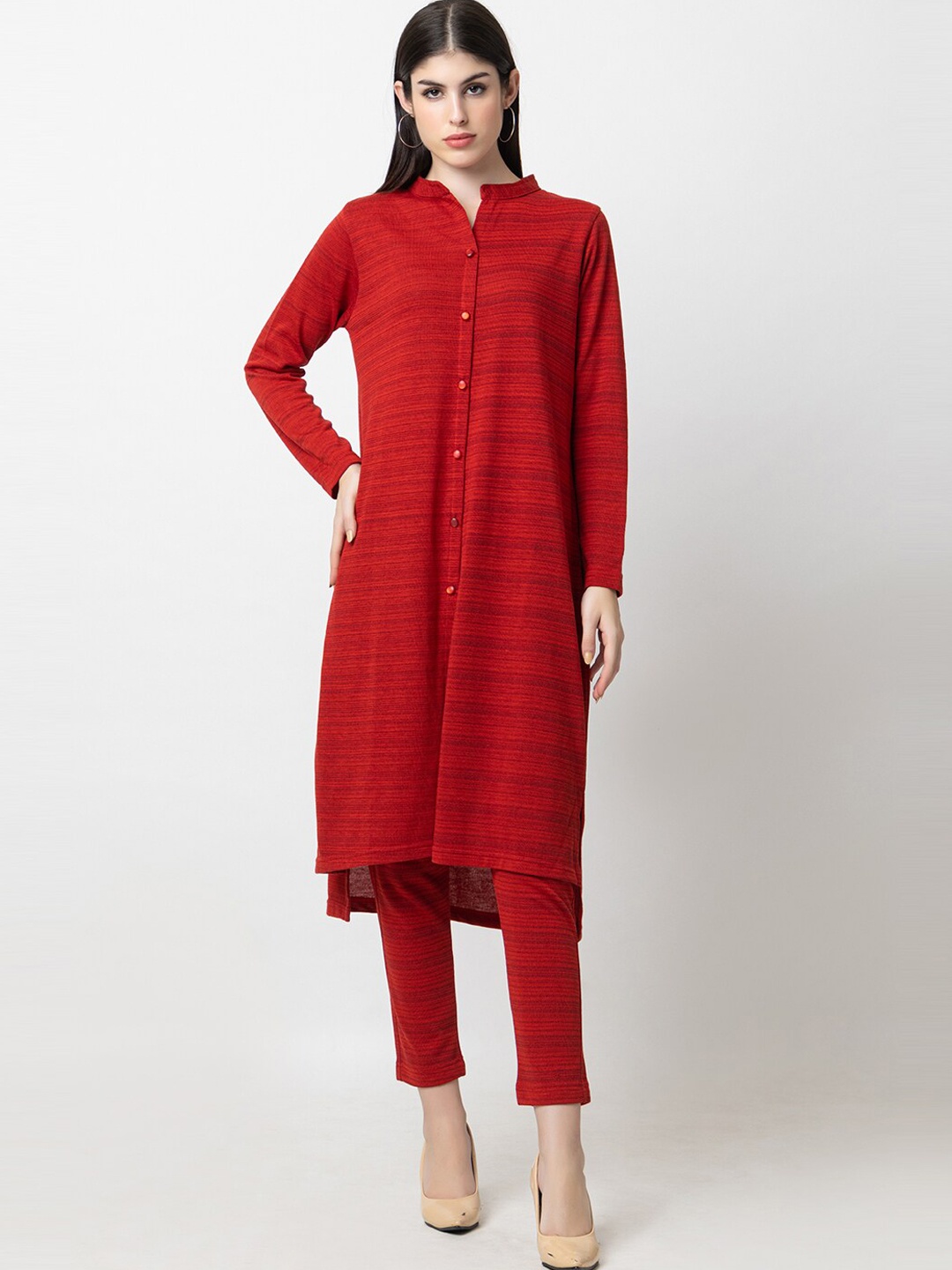

KEIKO Striped Straight Kurta With Trousers, Red