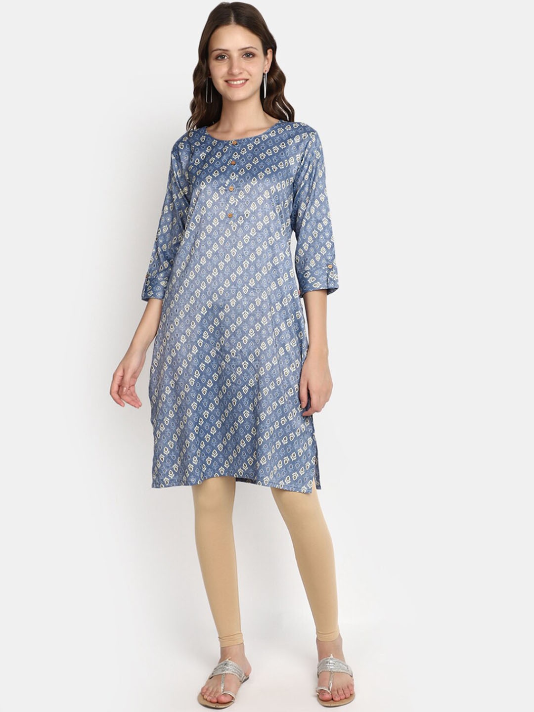 

V-Mart Ethnic Motifs Printed Straight Kurta, Blue