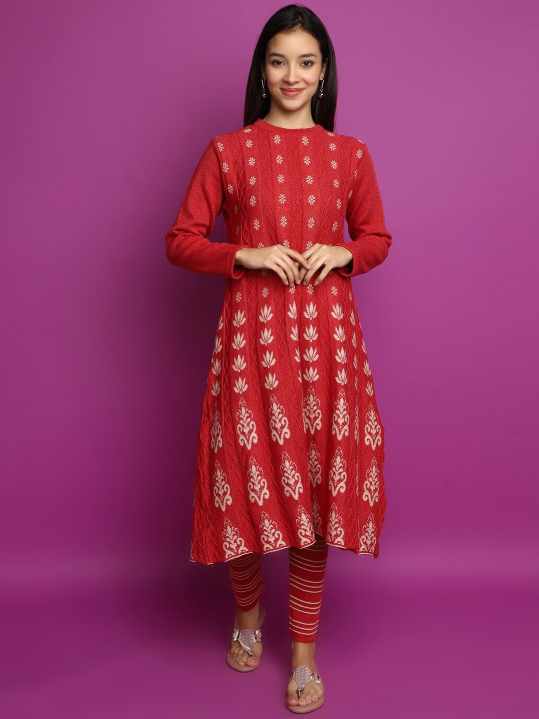 

V-Mart Ethnic Motifs Self Design A Line Kurta, Pink