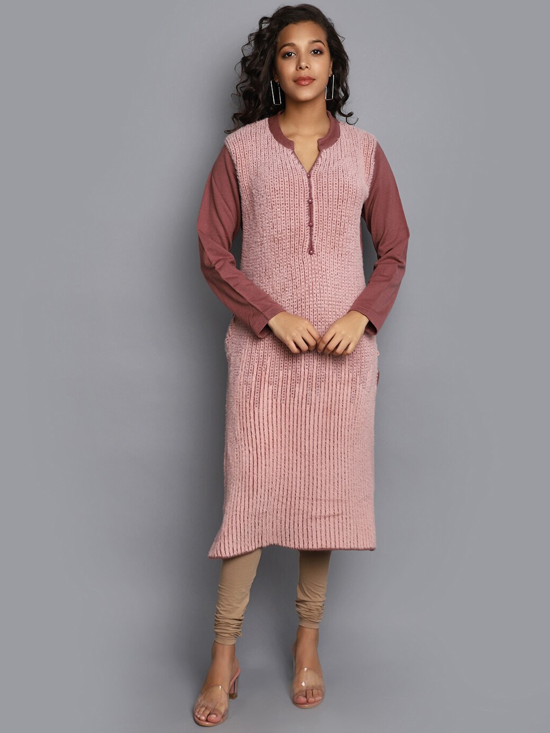 V-Mart Striped Straight Kurta, Pink