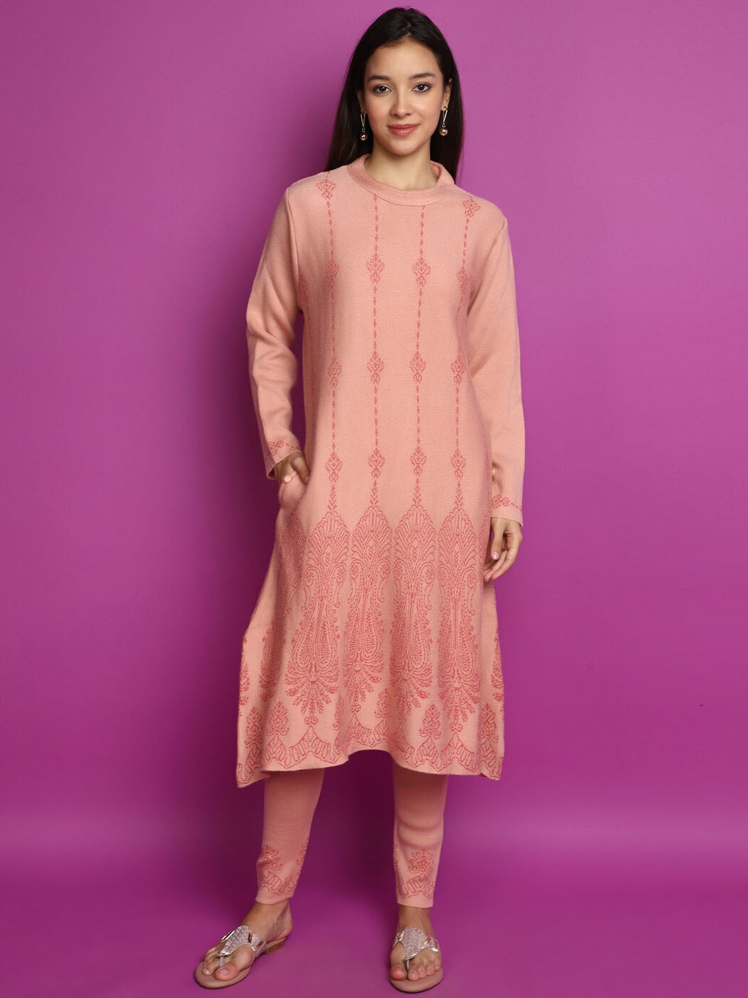 

V-Mart Ethnic Motifs Woven Design Cotton A-Line Kurta, Pink