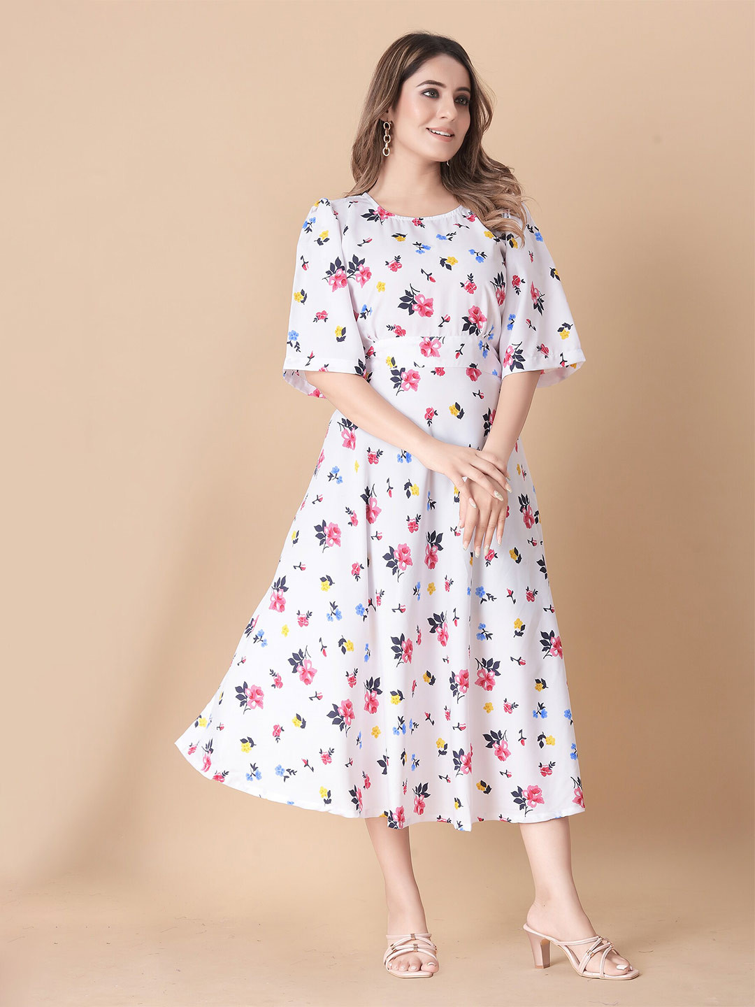 

N N ENTERPRISE Printed Flared Knee Length Kurta, White