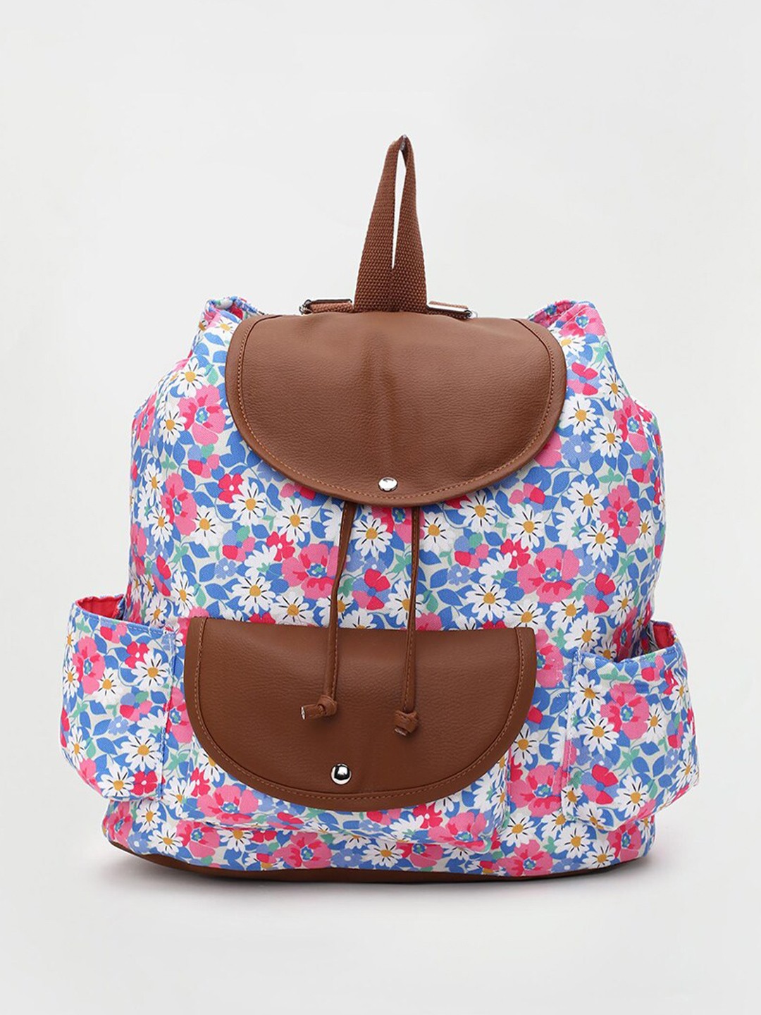 

max Women Floral Printed Cotton Canvas Backpack, Blue