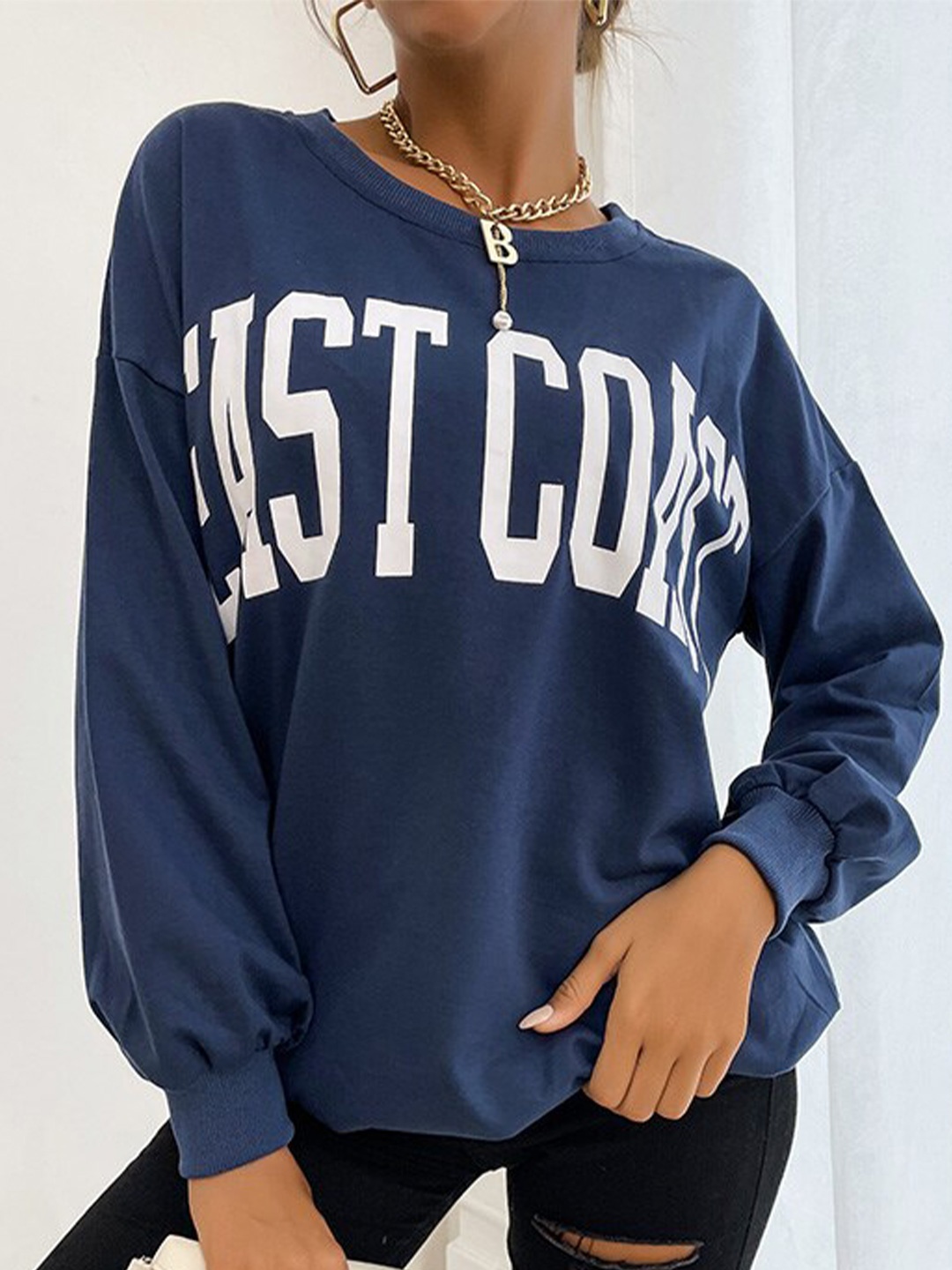 

StyleCast Blue Typography Printed Long Sleeve Pullover Sweatshirt