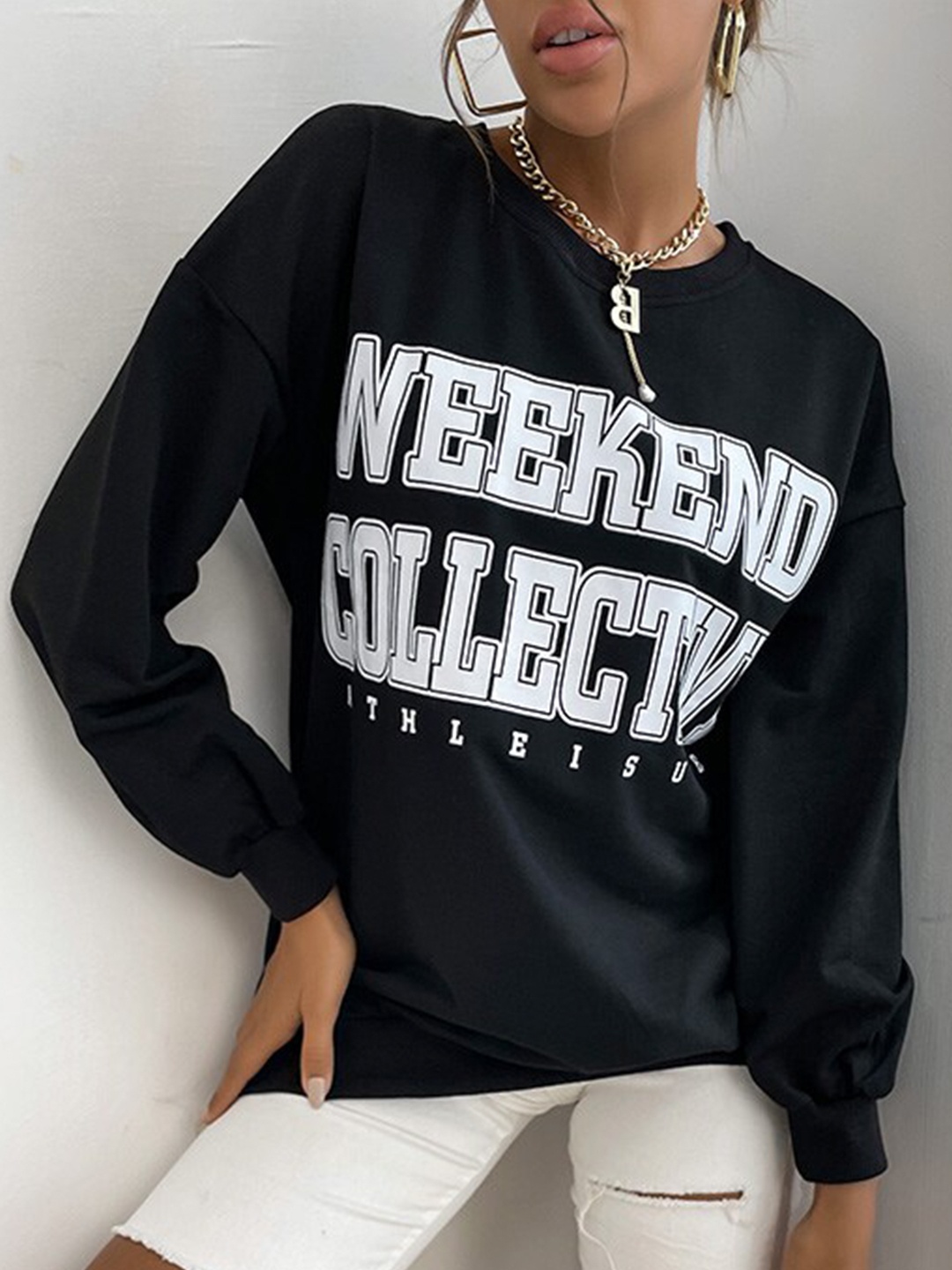

StyleCast Black Typography Printed Long Sleeve Pullover Sweatshirt