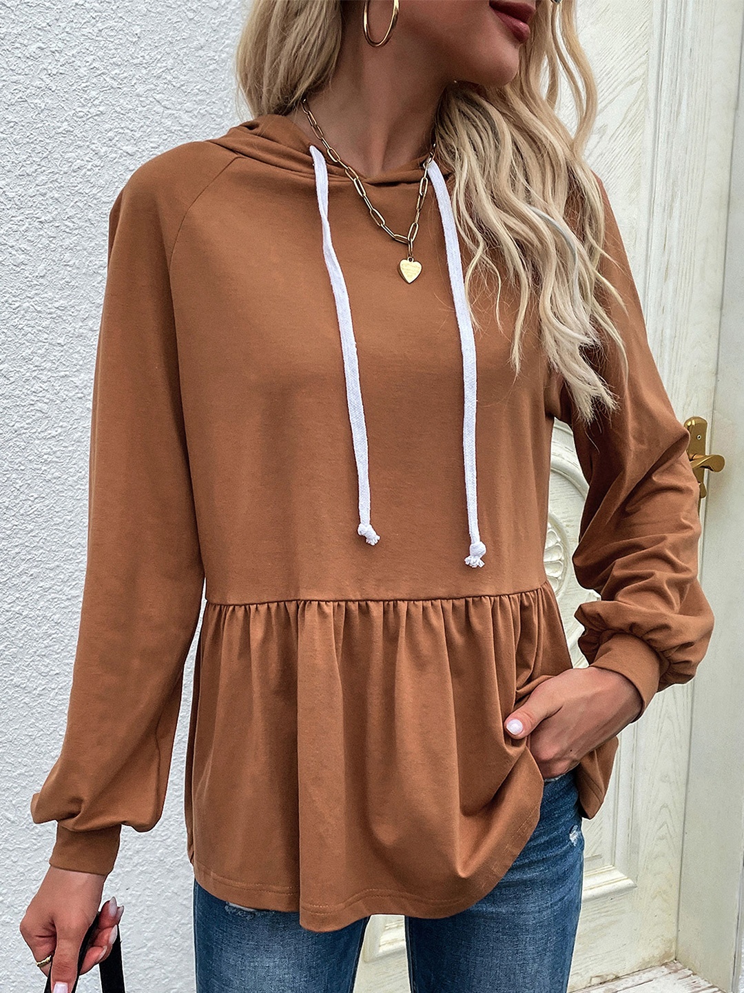 

StyleCast Khaki Hooded Longline Pullover Sweatshirt
