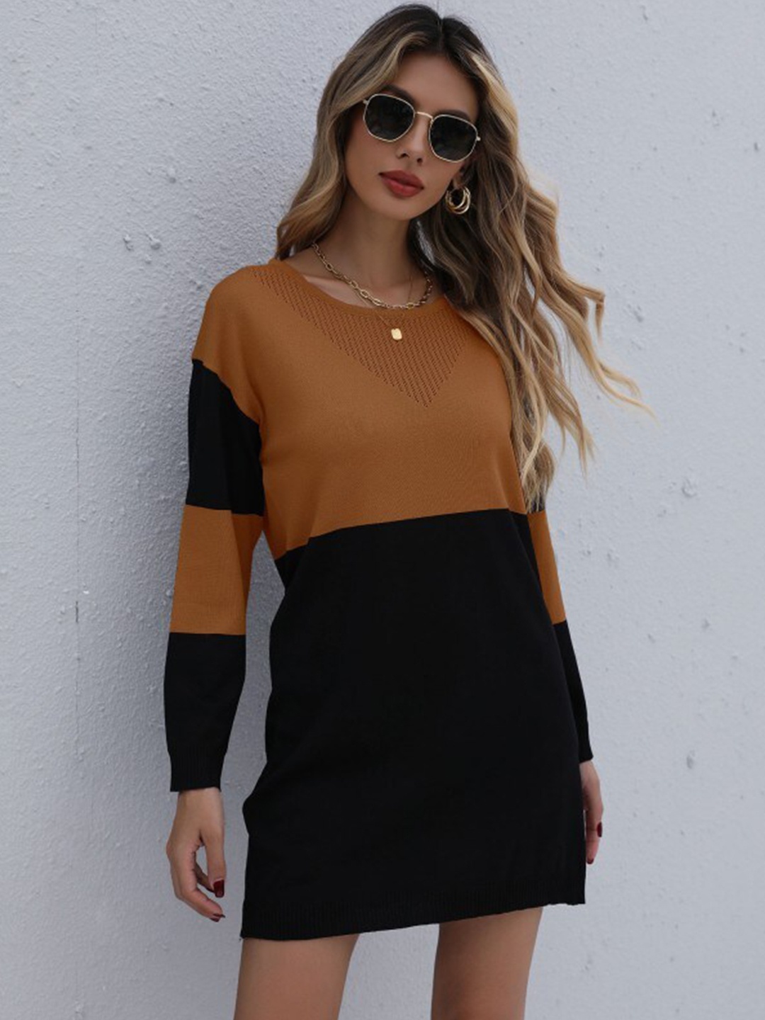 

StyleCast Brown Colourblocked High Neck Jumper Dress