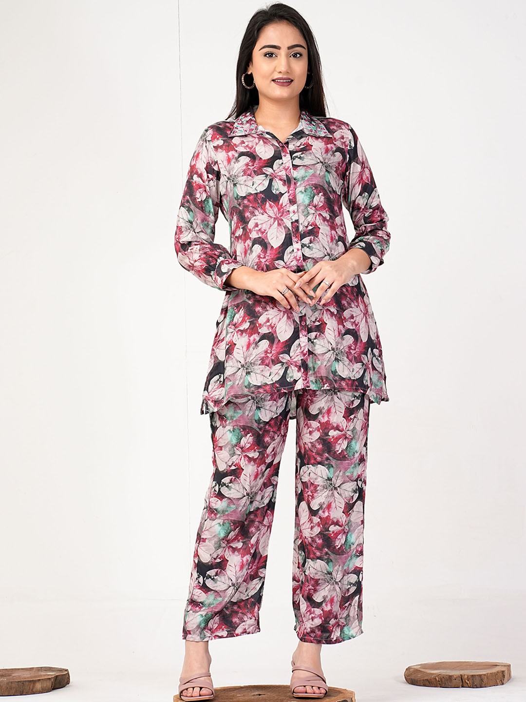 

ZOYOTO Printed Shirt With Trousers, Pink