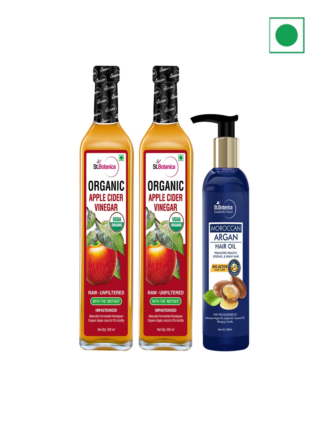 

St.Botanica 2Pcs Apple Cider Vinegar - 200ml Each & Argan Hair Oil - 200ml, White