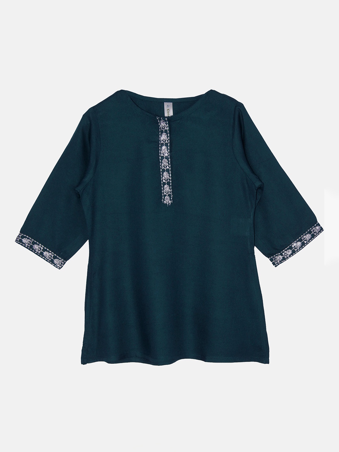 

KiddoPanti Girls Floral Yoke Design Thread Work Kurta, Teal