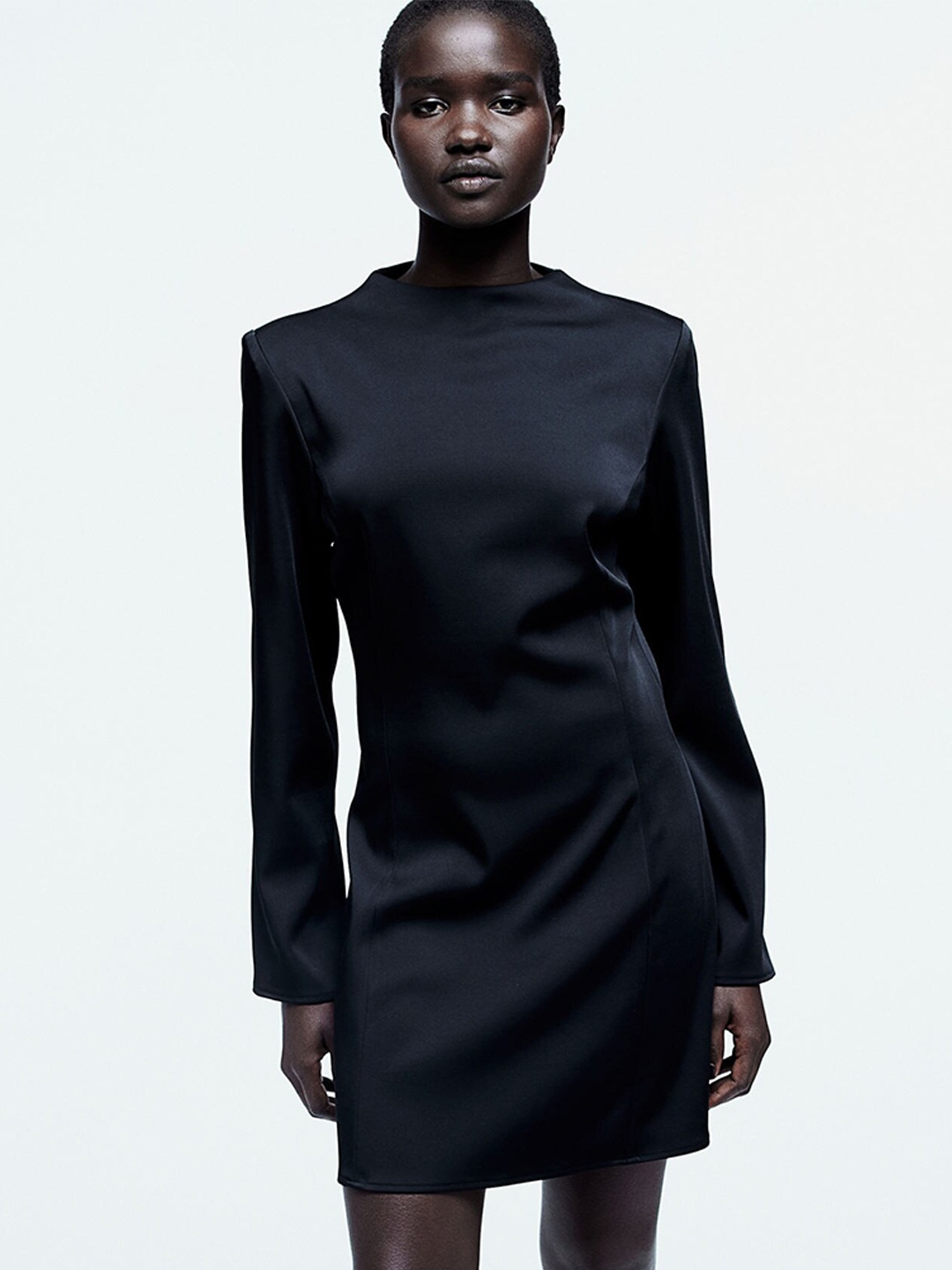 

H&M Open-Back Satin Dress, Black