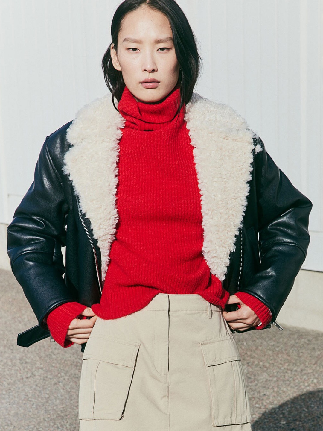 

H&M Rib-Knit Polo-Neck Jumper, Red