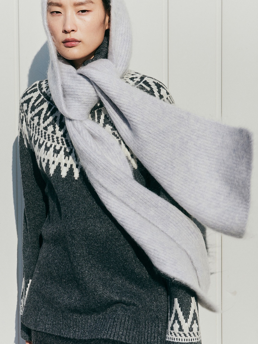 

H&M Jacquard-Knit Polo-Neck Jumper, Grey