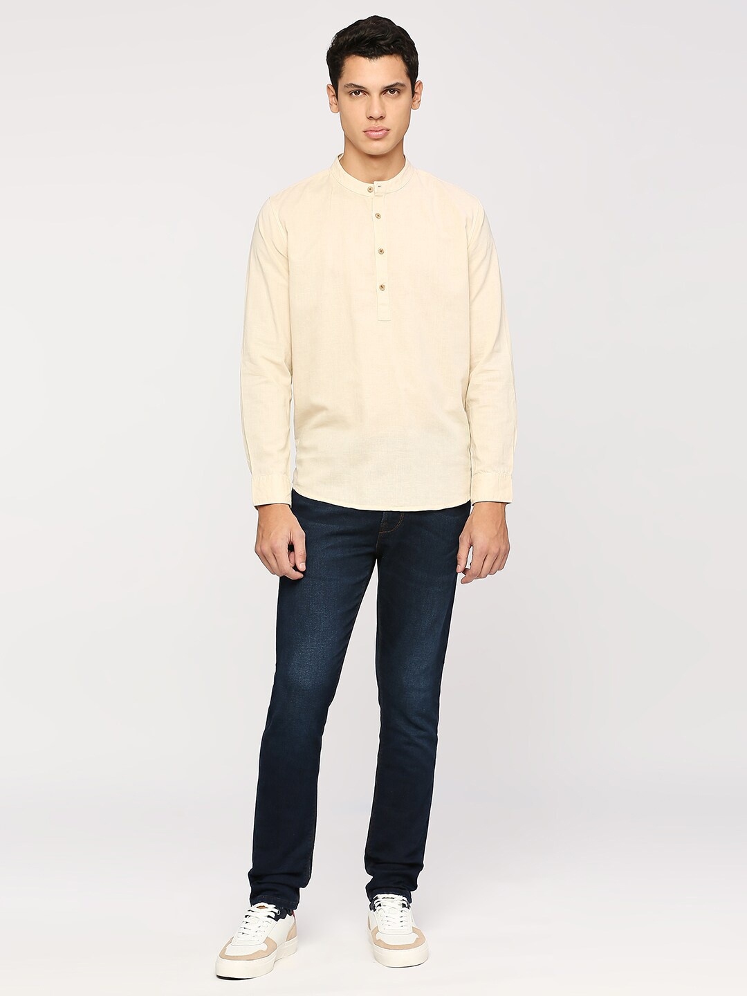 

Pepe Jeans Slim Fit Band Collar Cotton Linen Casual Shirt, Cream