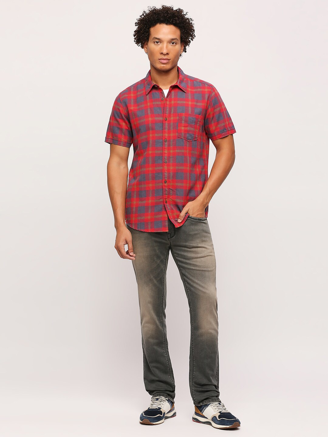 

Pepe Jeans Tartan Checked Cotton Linen Casual Shirt, Red
