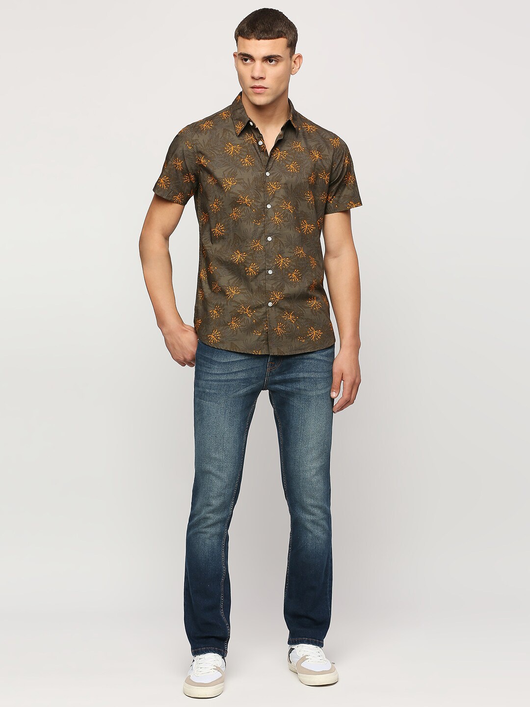 

Pepe Jeans Premium Floral Printed Pure Cotton Casual Shirt, Green