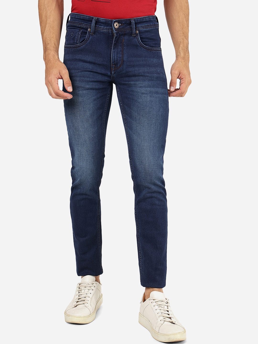 

Greenfibre Men Mid-Rise Slim Fit Heavy Fade Stretchable Jeans, Blue