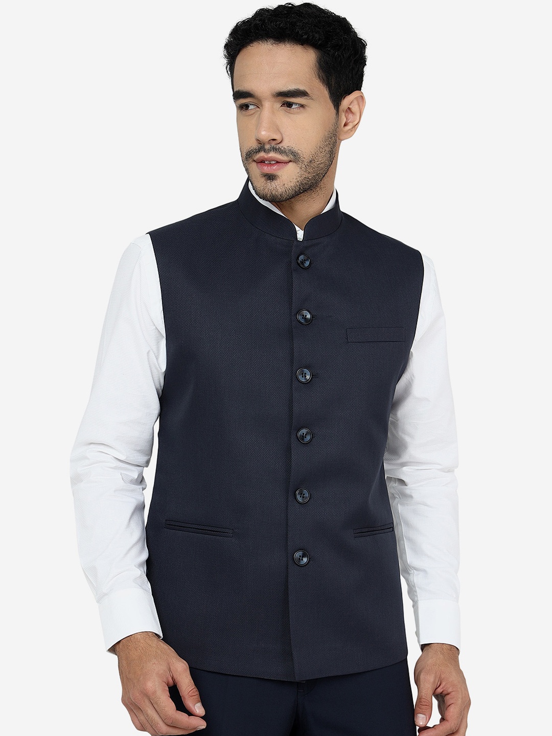 

Greenfibre Regular Fit Bandhgala Woollen Tailored Jacket, Blue