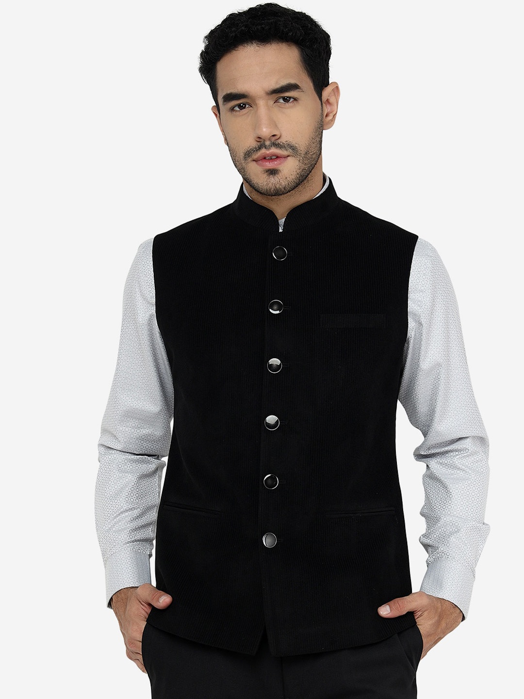 

Greenfibre Regular Fit Bandhgala Nehru Jacket, Black