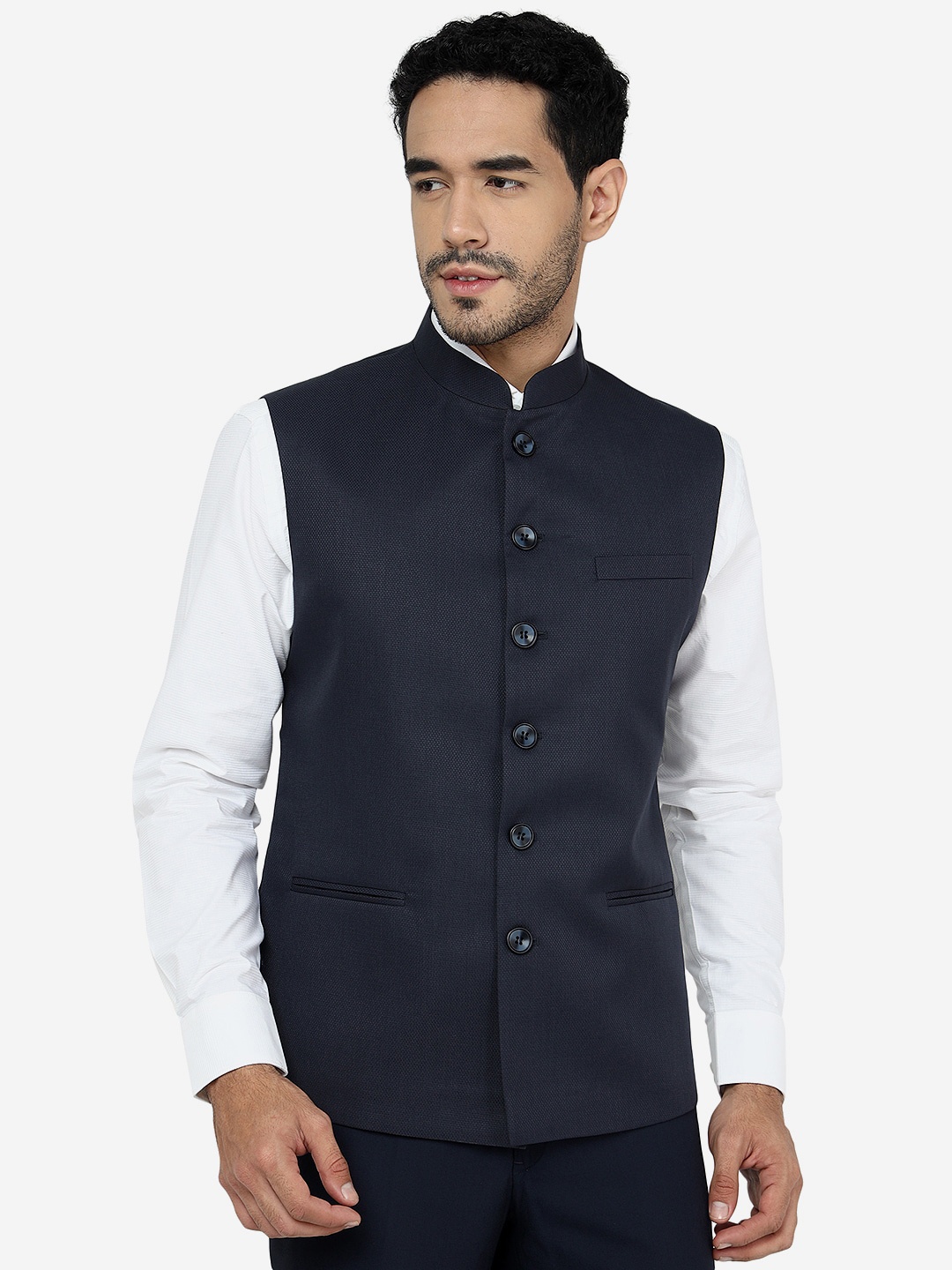 

Greenfibre Mandarin Collar Sleeveless Nehru Jackets, Blue