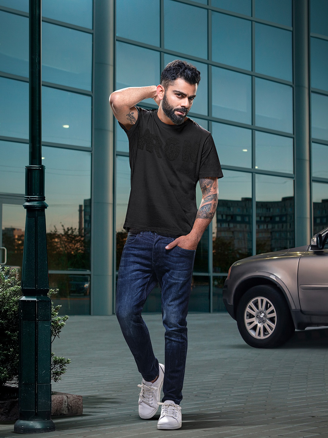 

WROGN Brand Logo Embroidered Slim Fit Pure Cotton Casual T-shirt, Black