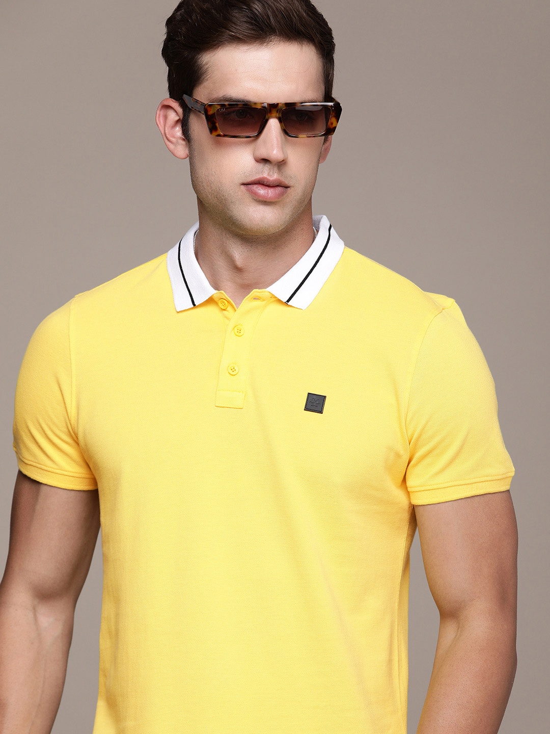 

WROGN Pure Cotton Polo Collar Slim Fit Casual T-shirt, Yellow