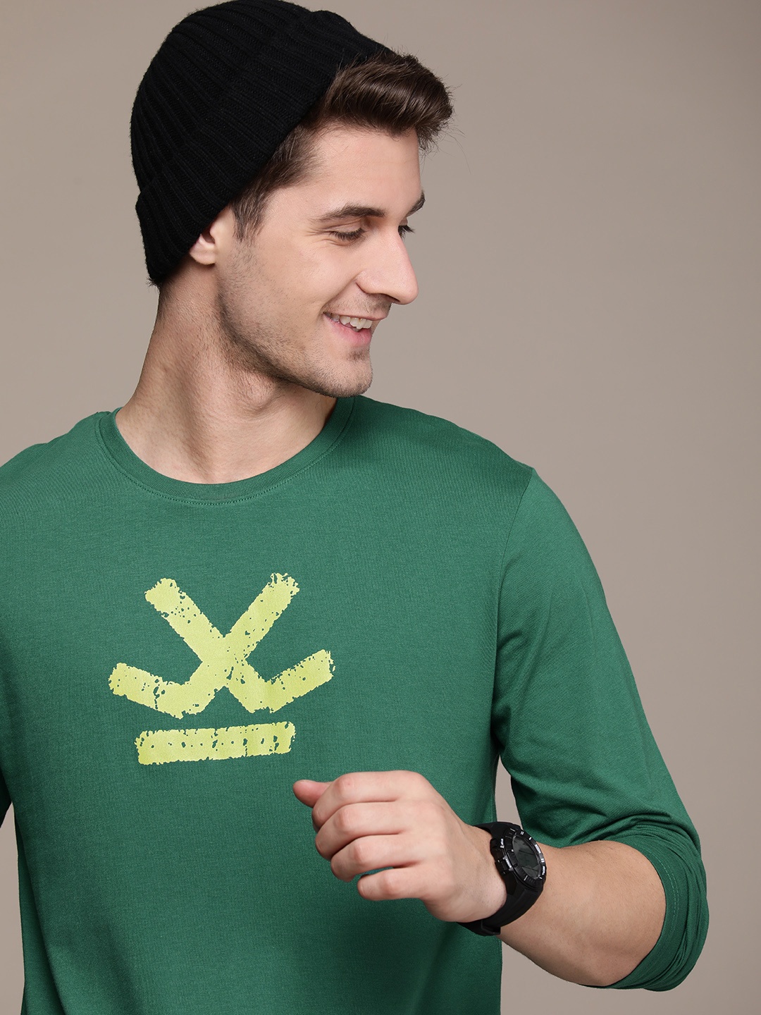 

WROGN Brand Logo Printed Casual T-shirt, Green