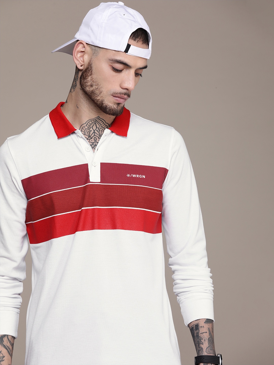 

WROGN Striped Long Sleeves Polo Collar Slim Fit T-shirt, White