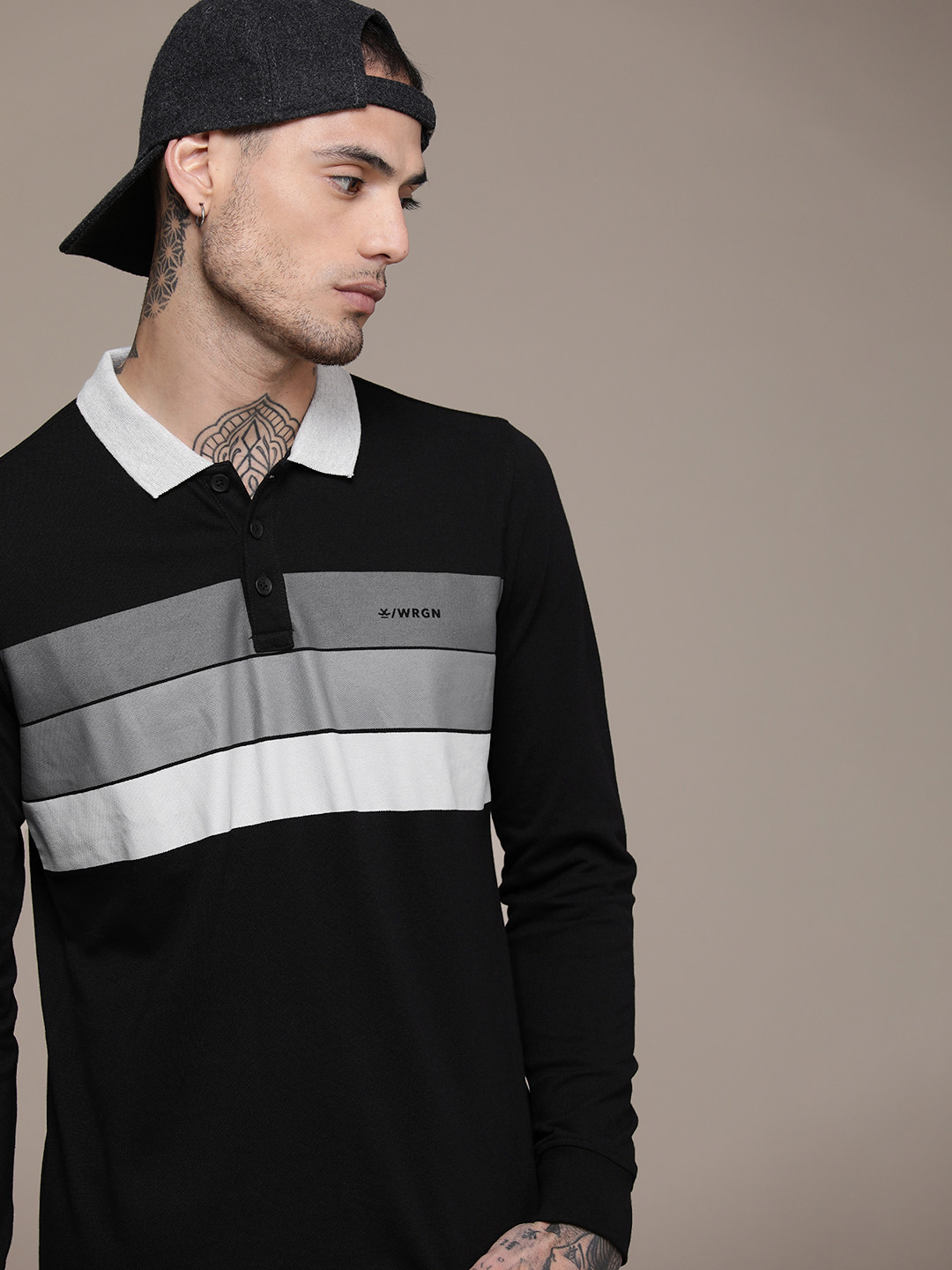 

WROGN Colourblocked Slim Fit T-shirt, Black