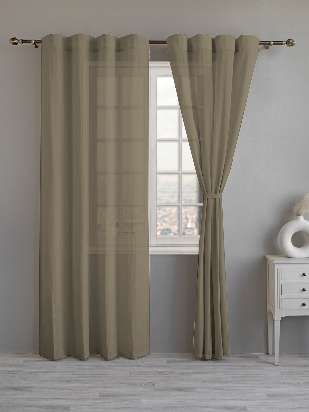 

LINENWALAS Happy Sleeping Beige 2 Pieces Cotton Sheer Door Curtains