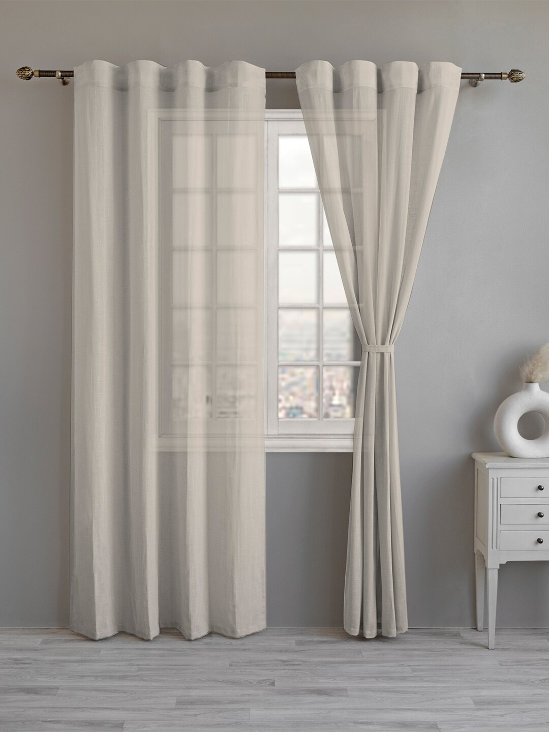 

LINENWALAS Happy Sleeping Off White 2 Pieces Cotton Sheer Long Door Curtains