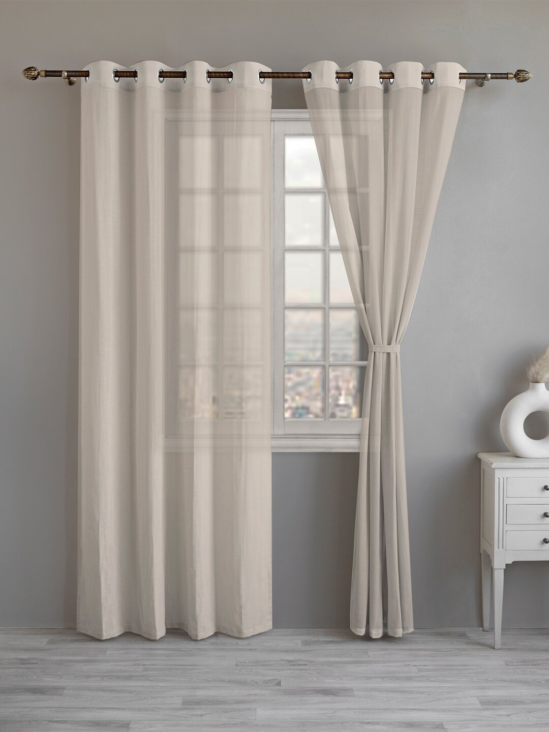 

LINENWALAS Happy Sleeping Off White 2 Pieces Cotton Linen Sheer Door Curtains