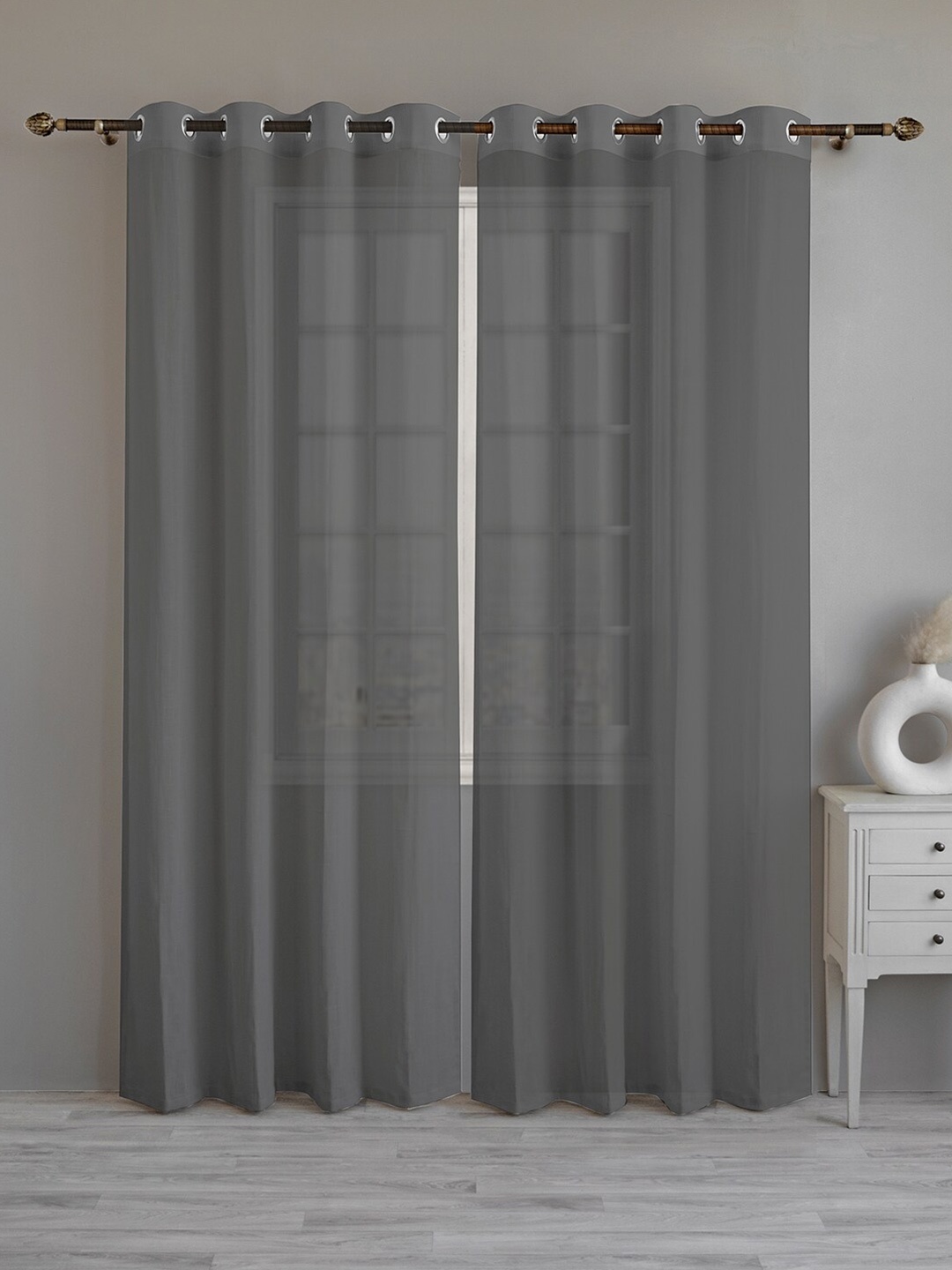 

LINENWALAS Happy Sleeping Grey 2 Pieces Cotton Linen Sheer Long Door Curtain