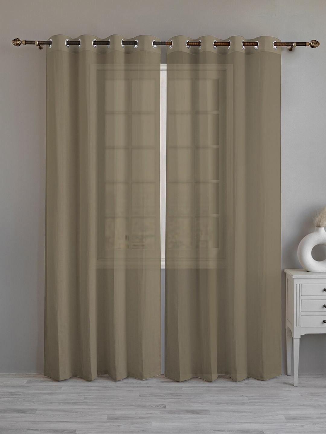 

LINENWALAS Happy Sleeping Beige 2 Pieces Cotton Linen Sheer Window Curtain