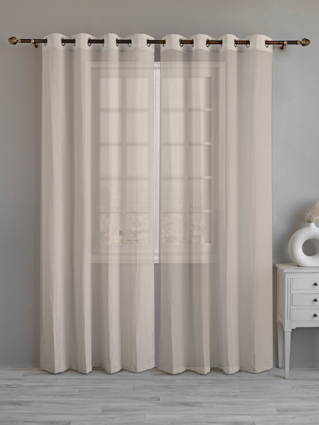 

LINENWALAS Happy Sleeping Off White 2 Pieces Cotton Linen Sheer Long Door Curtain