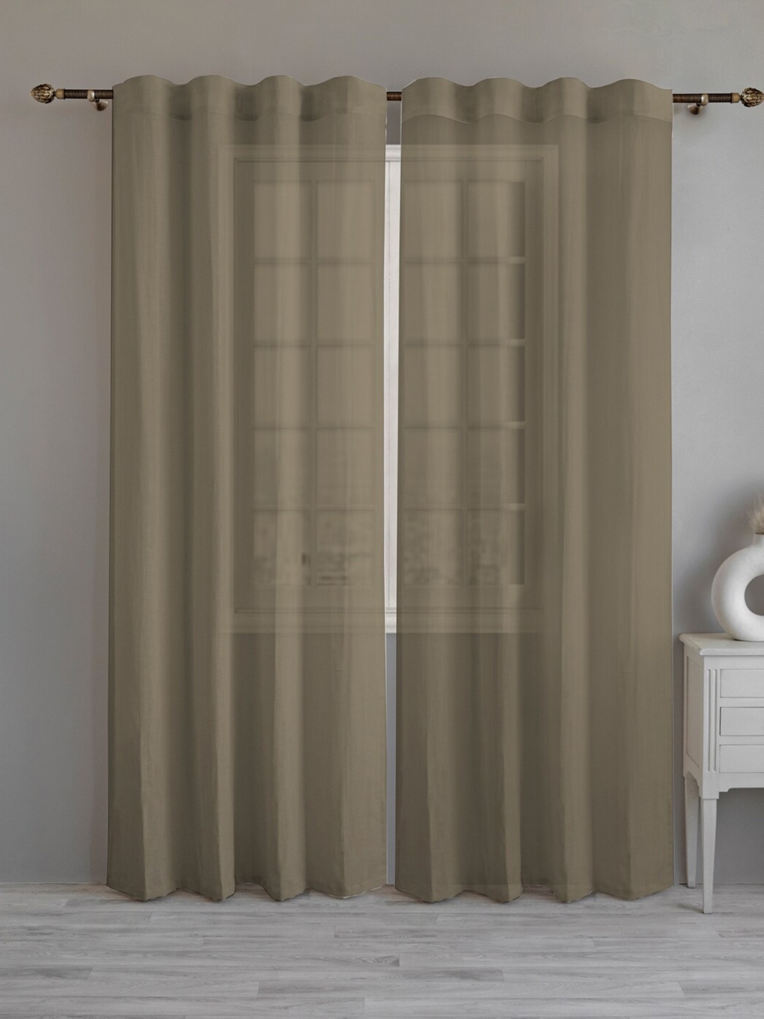 

LINENWALAS Happy Sleeping Beige 2 Pieces Cotton Sheer Long Door Curtains
