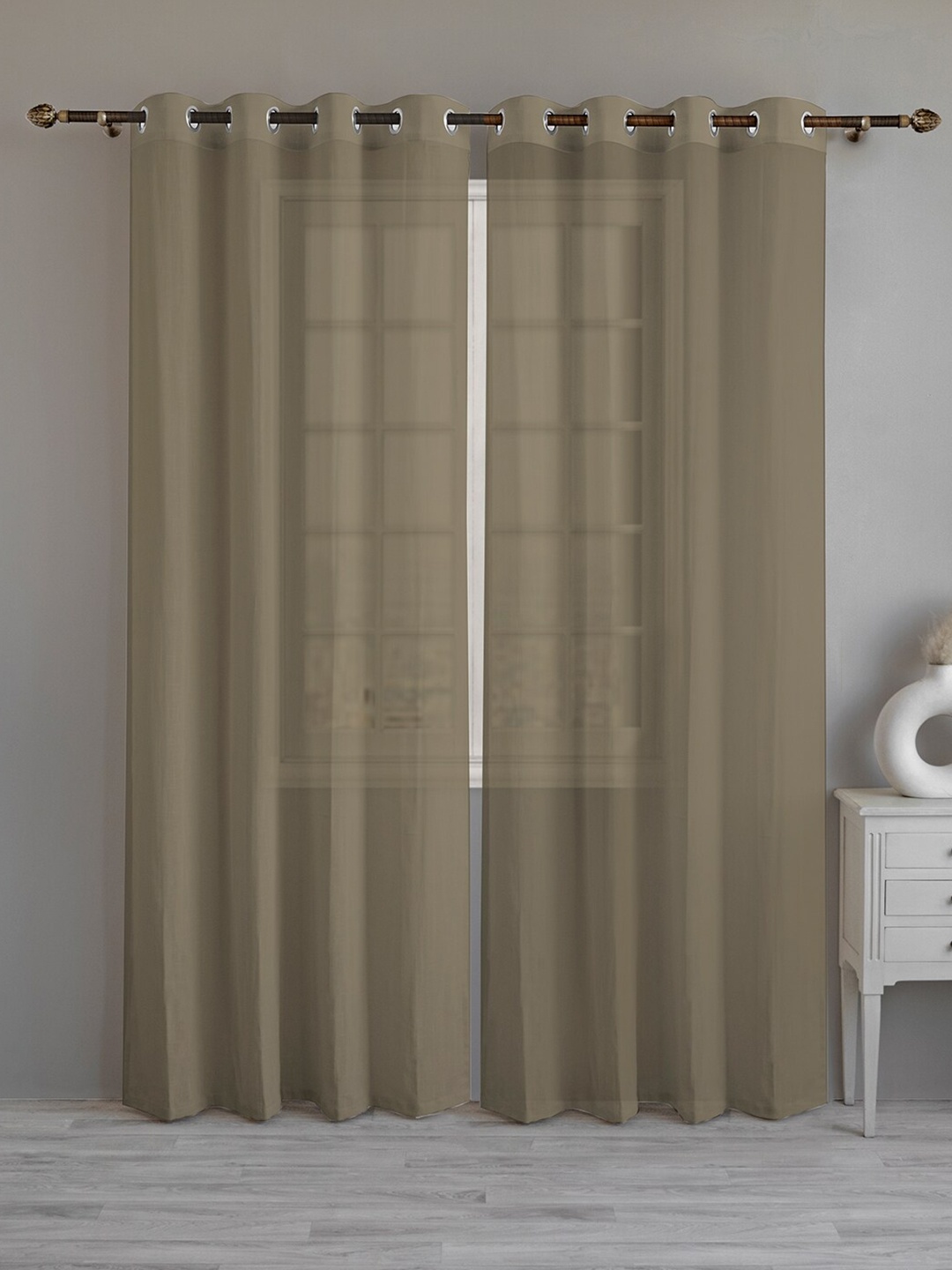 

LINENWALAS Happy Sleeping Beige 2 Pieces Cotton Linen Sheer Long Door Curtains