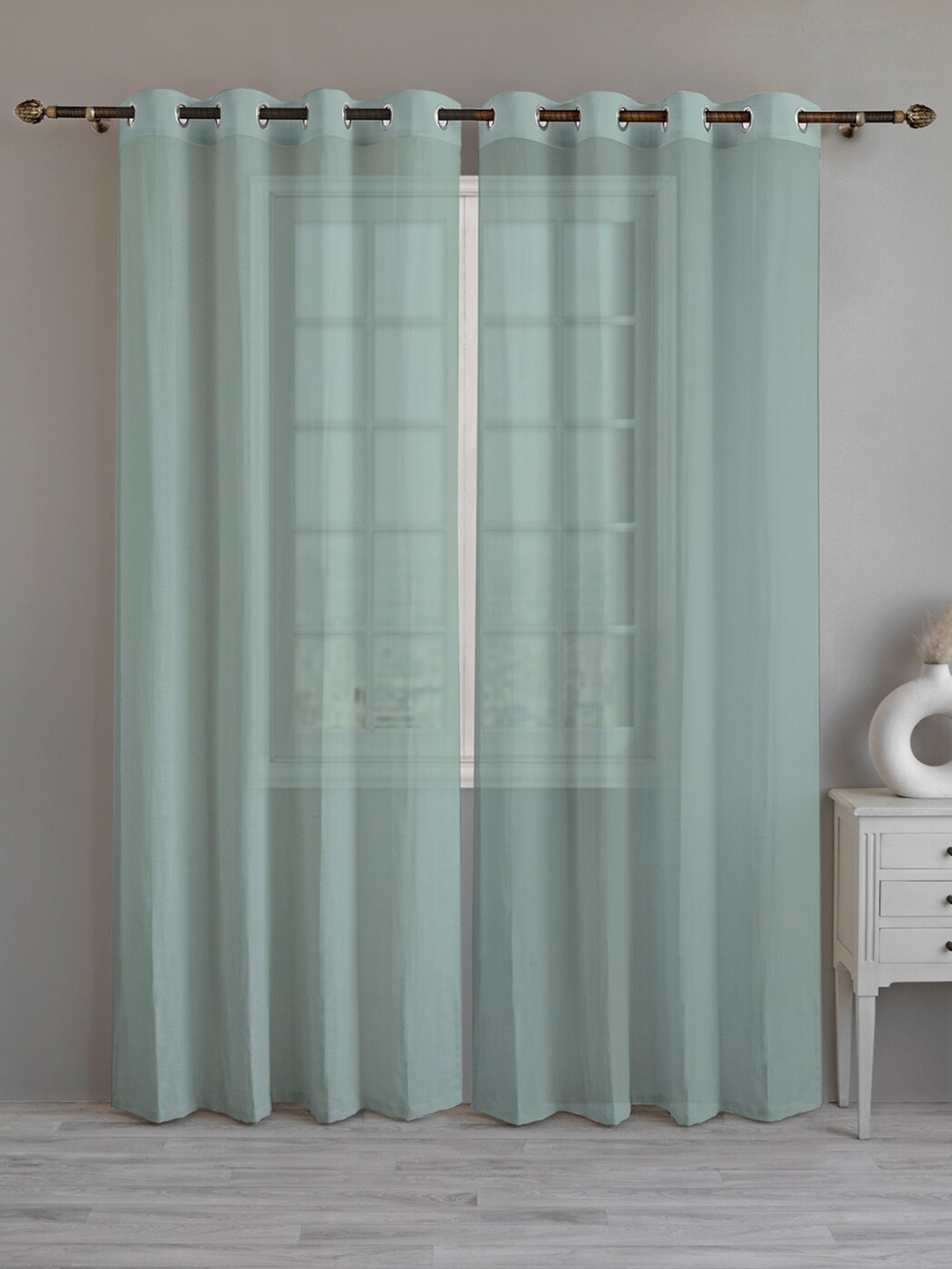 

LINENWALAS Happy Sleeping Turquoise Blue 2 Pieces Cotton Linen Sheer Door Curtain