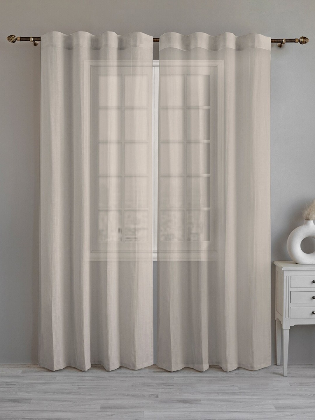 

LINENWALAS Happy Sleeping Off White 2 Pieces Cotton Sheer Door Curtain