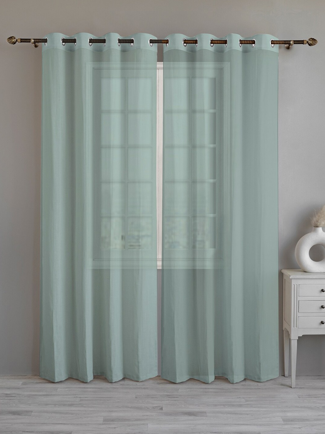 

LINENWALAS Happy Sleeping Turquoise Blue 2 Pieces Sheer Cotton Door Curtains