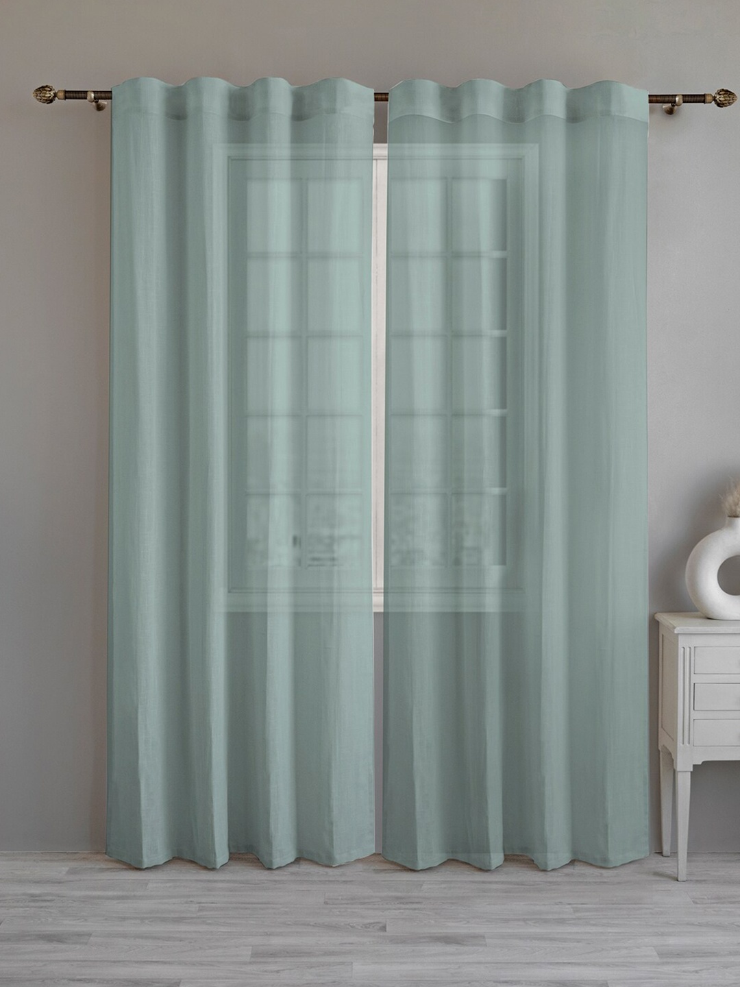 

LINENWALAS Happy Sleeping Turquoise Blue 2 Pieces Cotton Sheer Window Curtains