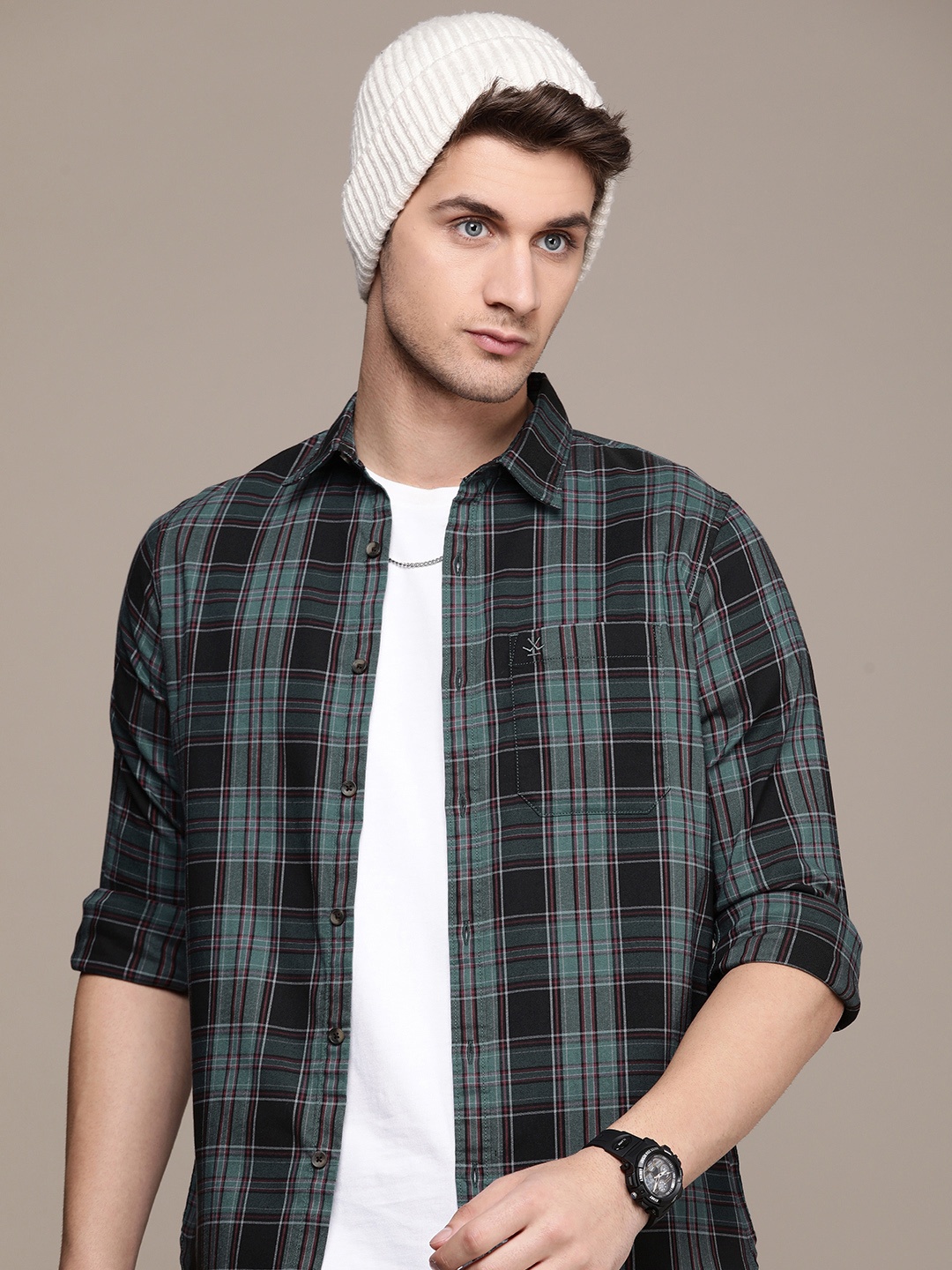 

WROGN Checked Long Sleeves Casual Shirt, Green