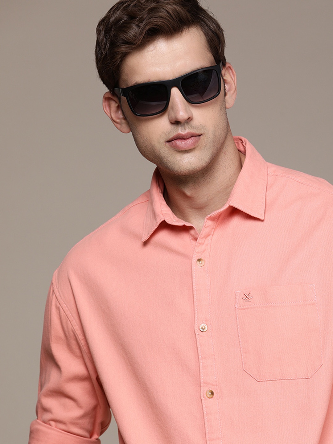 

WROGN Pure Cotton Oversized Casual Shirt, Pink