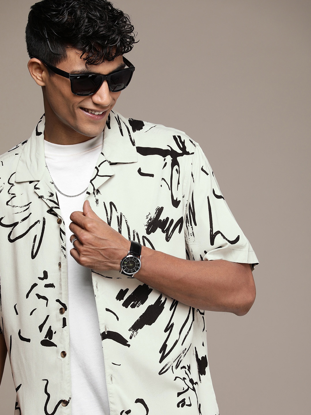 

WROGN Printed Casual Shirt, Off white