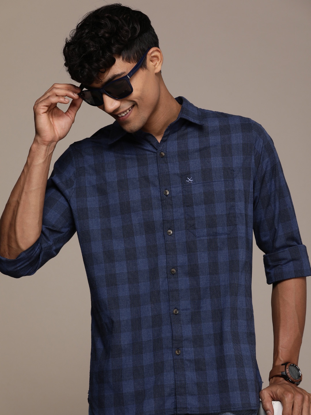 

WROGN Slim Fit Opaque Checked Casual Shirt, Blue