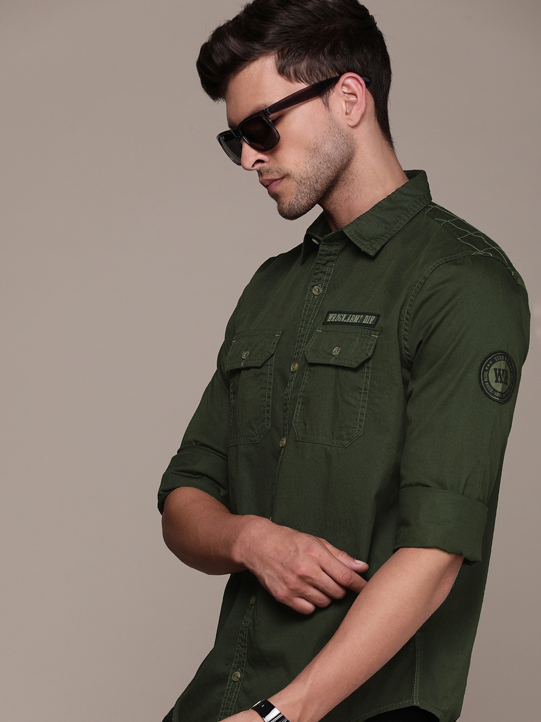 

WROGN Men Slim Fit Pure Cotton Casual Shirt, Green