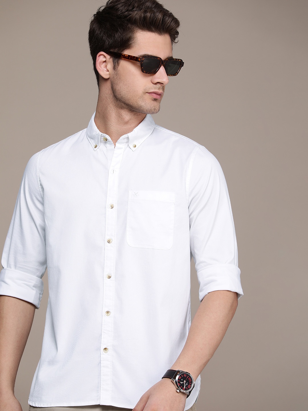 

WROGN Self Design Slim Fit Casual Shirt, White
