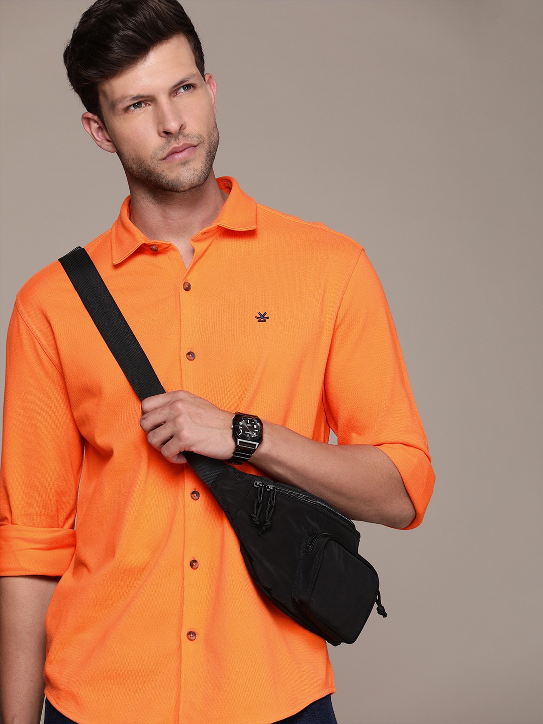 

WROGN Men Relaxed Fit Pure Cotton Casual Shirt, Orange