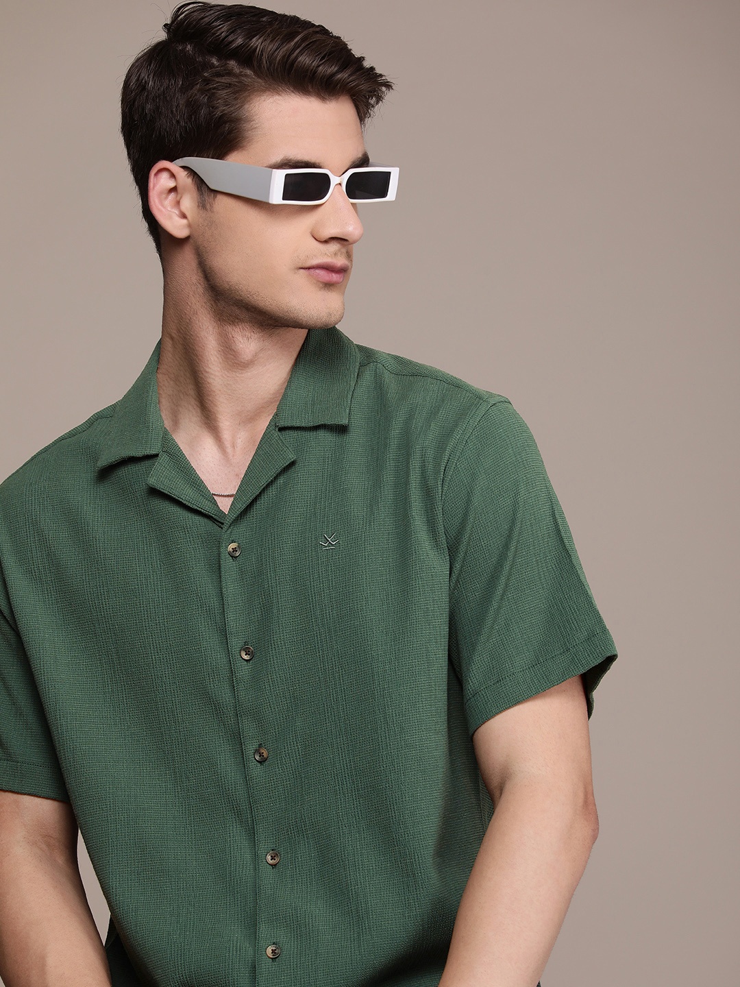 

WROGN Self Design Opaque Casual Shirt, Green