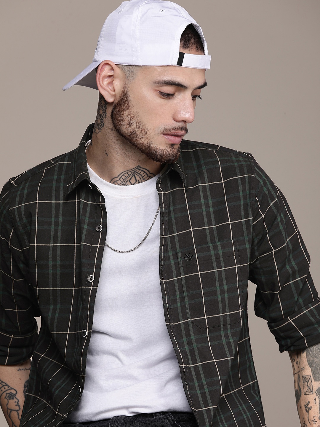 

WROGN Men Slim Fit Tartan Checked Casual Shirt, Black